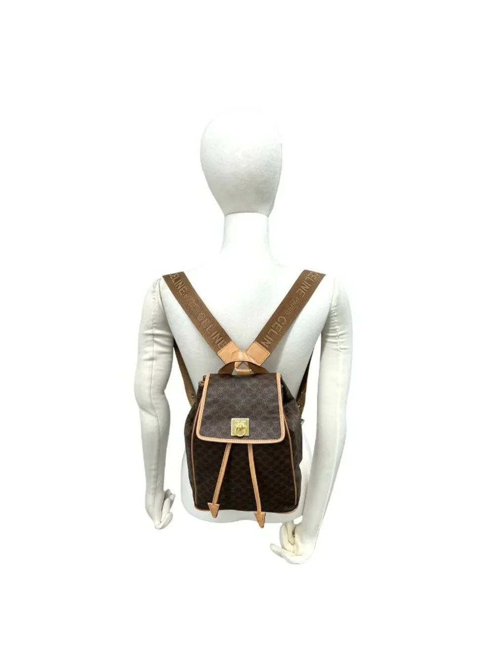 Celine Vintage Macadam Pattern Logo Ring Leather Backpack Brown